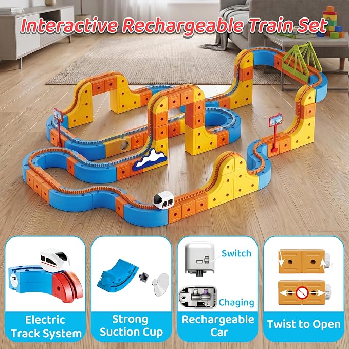 173PCS Electric Train Set for Kids, 3D Flexible Anti-Gravity Race Track with Motorized Train & Traffic Accessories, STEM Learning Building Toys for Boys Girls Age 3 4 5 6 7 8