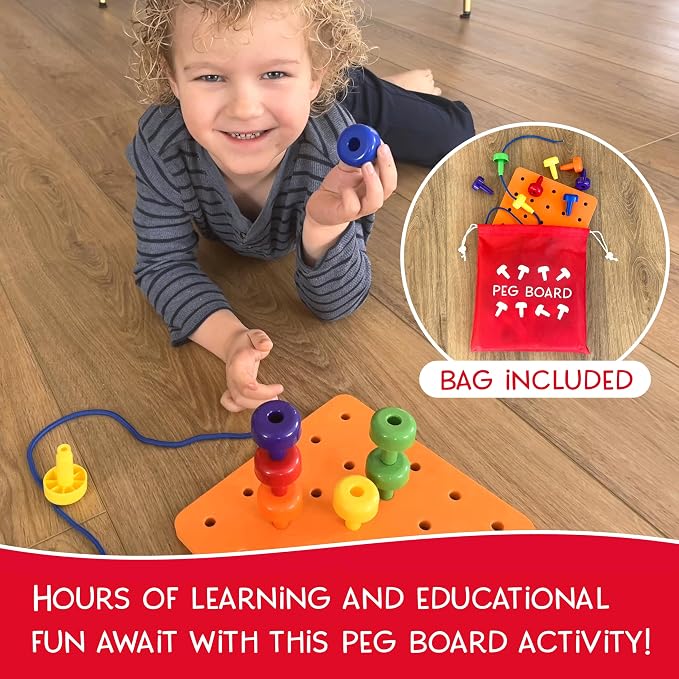 Blu Jay Foam Peg Board Toy - 36 Pegs, Foam Board, Lacing String, Storage Bag - Occupational Therapy Toys - Fine Motor Skills Toys for Toddlers and Kids (Orange)