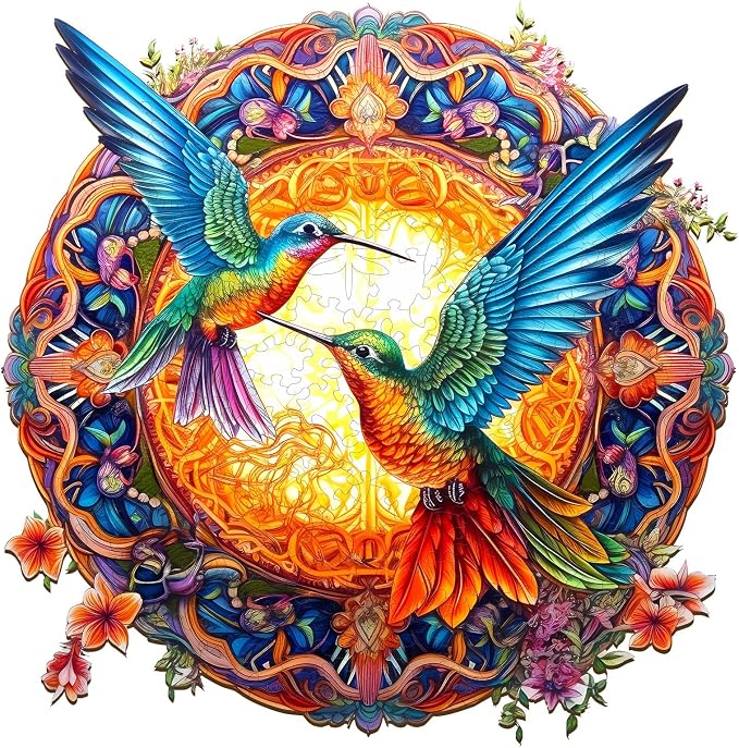 Jigfoxy Wooden Puzzles for Adults, Hummingbird Wooden Jigsaw Puzzles, Unique Animal Shape Puzzles, Christmas Thanksgiving Gifts for Family Friend(S-7.9 * 7.9in-100psc)