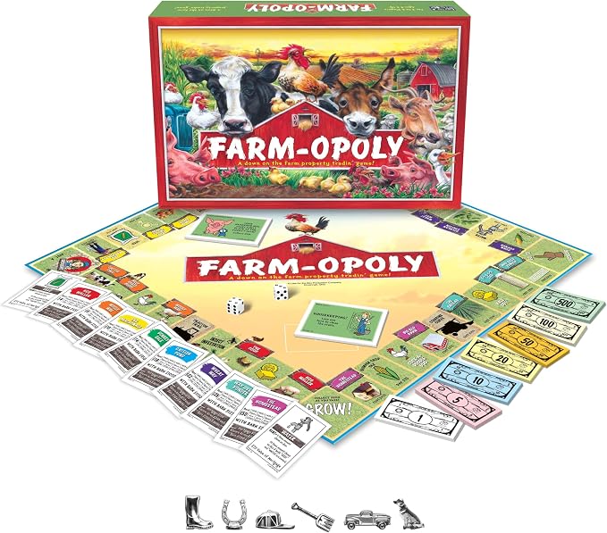 Late for the Sky Farm-Opoly Board Game – Family Property Trading Fun, Farm Theme, 2–6 Players, Ages 8+, Strategy Party Game Night Gift