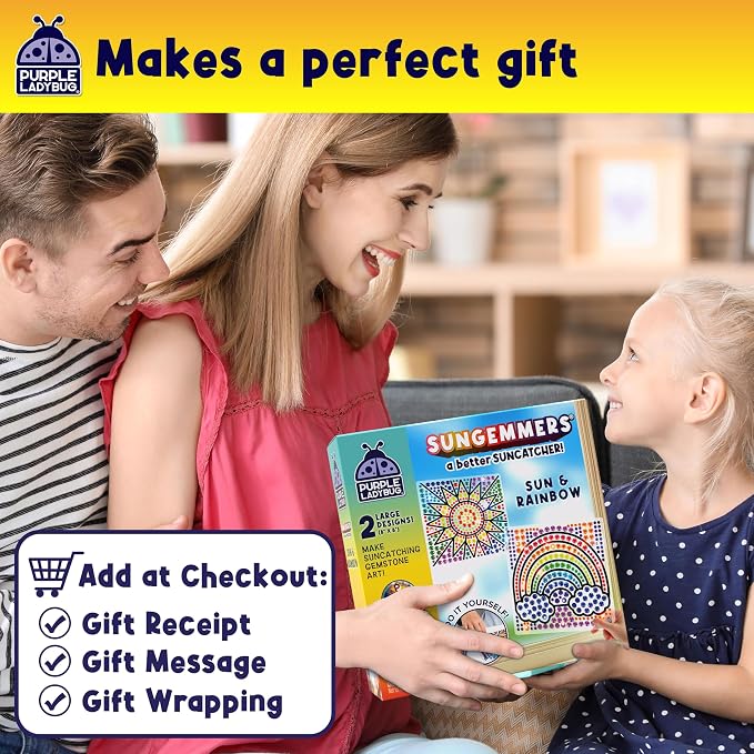 SunGemmers Suncatcher Kits for Kids, No Mess Crafts for 5 Year Old Girls | 2 Designs, Hundreds of Peel & Stick Colorful Gems, Hand-Eye Coordination, Screen-Free Activity, Gift for 6 Year Old Girl