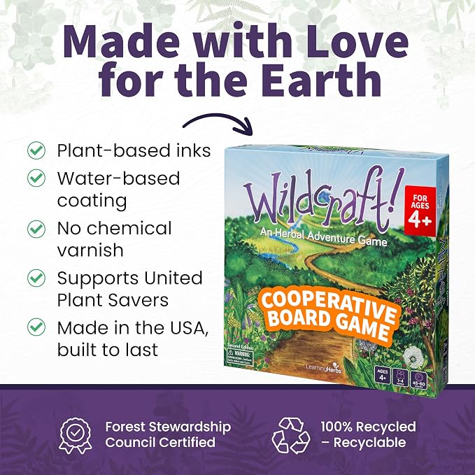 Wildcraft! Cooperative Board Game, Learn 25 Herbs, Family Game for Kids 4+ | Herbal Learning Game for Homeschool & Classroom Activities & More, Educational Board Game for Kids 4+ with Bonus Printables