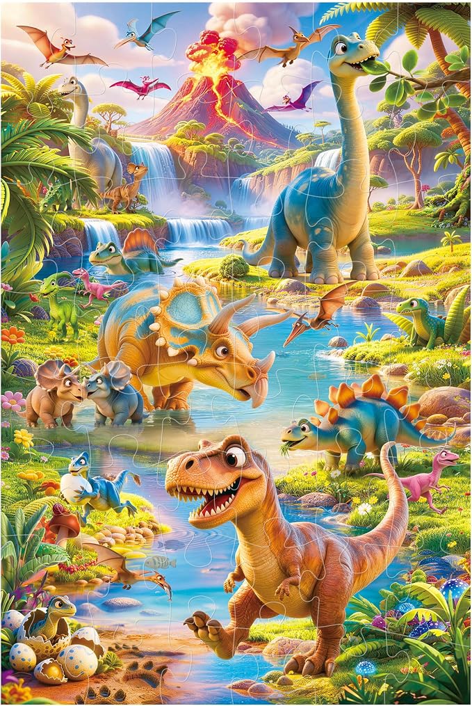 BenBen Floor Puzzles for Kids Ages 4–6, 2 x 3 Feet Jumbo Dinosaur Puzzle | 48 Pieces Extra Thick Large Piece Jigsaw Puzzle for Toddlers, Preschool Educational Toy with Storage Box for Girls Boys