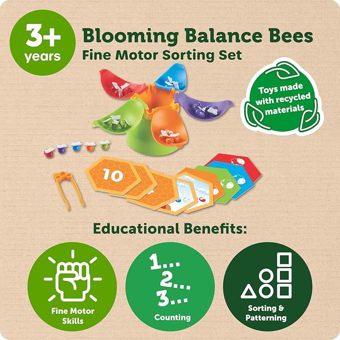 Learning Resources Blooming Balance Bees Fine Motor Sorting Set | Preschool Learning Activities, Fine Motor Games, Color Sorting Toys for Toddlers 3-5, Matching and Counting Toys for Toddlers