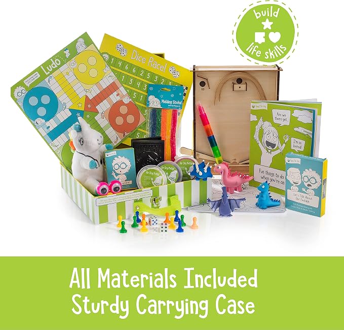 On The Go Box, Road Trip Travel Games Activity Box, Includes Card Games, Craft Kits, and Other 50+ Travel Activities for Kids and Family Ages 4+