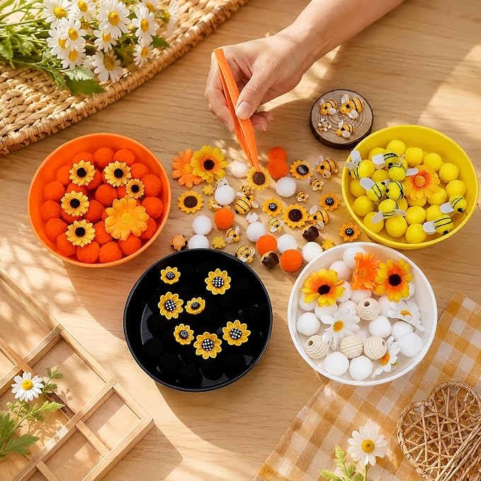 VYTHELIS 185PCS Bee & Sunflower Sorting and Counting Materials Set, Spring Summer Activity Supplies, Fine Motor Manipulatives for Classroom, Home and Travel Use（Sunflower ）