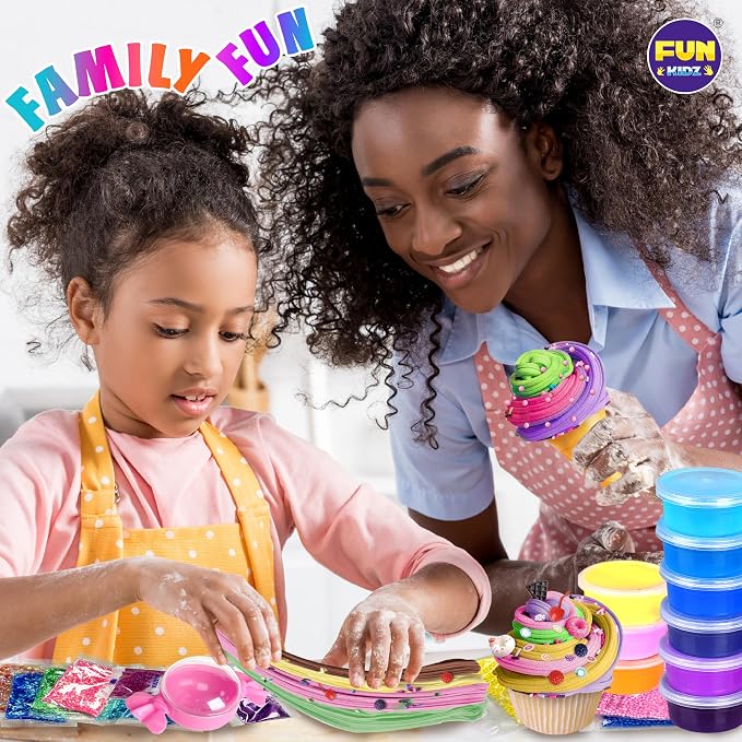 33 Cups Jumbo Slime Kit for Kids, FunKidz Premade Ultimate Slime Pack to DIY Soft, Cloud, Clear, Butter, Glitter, Glow in Dark Slime Making Kit Party Favors Gift Toys for Girls and Boys