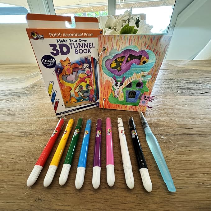 EyeConnect Crafts Kawaii Mini 3D Tunnel Book – Hands-on Paper Craft Kit | Build, color & create a pop-in book! Mini animals, watercolor pastels & water brush included. Portable, screen-free fun! 3+