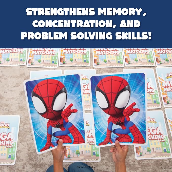 Giant Matching Card Game Spider-Man, Memory Game, Jumbo Playing Cards, 3+ | Marvel Toys, Giant Card Games, Family Game Night, Travel Games, Playing Cards, Screen-Free, Travel Game, Holiday Game