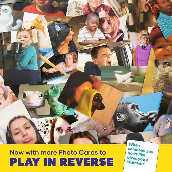 WHAT DO YOU MEME? Family Edition by Relatable - Nappa Award 2025 Winner, Family Games for Kids and Adults 8+, The TikTok Viral Sensation Kids Game - Includes 300 Caption Cards, 108 Photo Cards