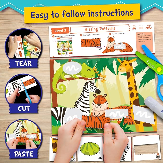 Funcils Toddler Scissor Skills Kit - Kids Safety Scissors, Fine Motor Toys | Art Supplies & Crafts for Kids, Montessori Gifts for Boys & Girls Ages 3 4 5 6 7 Year Old - Preschool Learning Activity Books