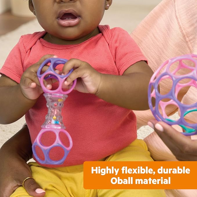 Bright Starts Delightful Duo 2-Pack Gift Set with Easy-Grasp Oball Rattles, Pink, Baby Toys for Newborn and Up