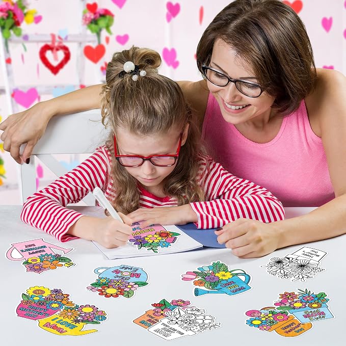 Mother's Day Coloring Craft Kit - 30Pcs Happy Mother’s Day Color Your Own Magnets for Kid Best Mom Ever Blank Flower DIY Coloring Magnets for Fridge Decor Classroom DIY Activity Party Favor