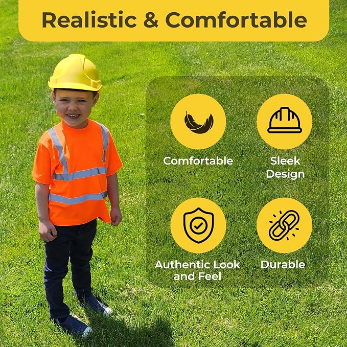 Child Hard Hat Construction Helmet - Adjustable for Ages 3-7, Toddler. Realistic Look, Replica of Grownup Gear. Construction Worker Yellow Hat for Children Boys & Girls