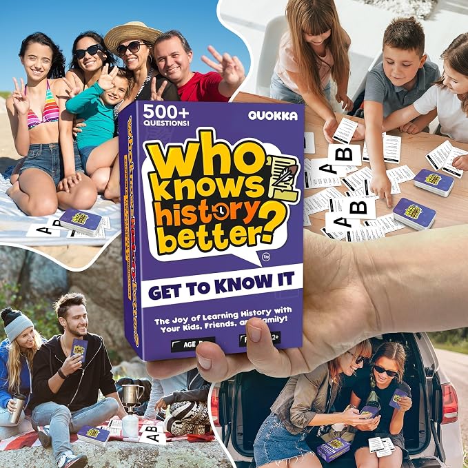 Quokka Card Games for Kids 8-12 - Board Family Games for Kids and Adults | History Trivia Cards for Family Game Night - Who Knows History Better 500+ Questions - Fun Card Game for Families and Teens