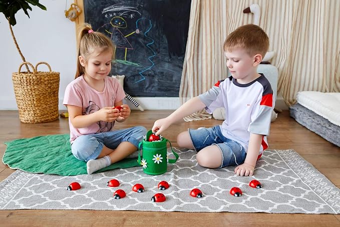 Counting Ladybugs - Montessori Wooden Counting Toy for Girls 3 4 5 Year Old - Ladybug Learning Toys for Toddlers - Preschool Kids Toys for Number Matching, Sorting & Fine Motor Skills - Lady Bug Gifts | Ladybug Learning Toys for Toddlers - Preschool Ki...