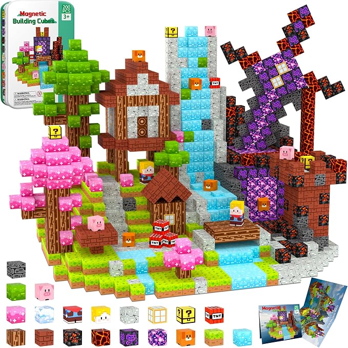 200PCS Magnetic Blocks Magnet Building Cubes Birthday Gifts for Kids | 0.8in Magnetic Cubes, STEM Learning Magnet Toy, Building Toys for Kids Ages 3+, Christmas Holiday Gifts for Boys and Girls