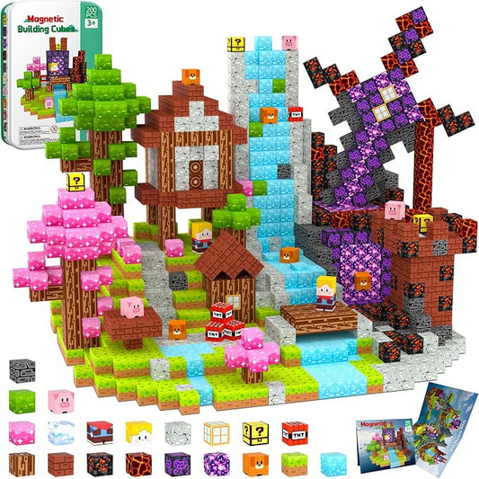 200PCS Magnetic Blocks Magnet Building Cubes Birthday Gifts for Kids | 0.8in Magnetic Cubes, STEM Learning Magnet Toy, Building Toys for Kids Ages 3+, Christmas Holiday Gifts for Boys and Girls
