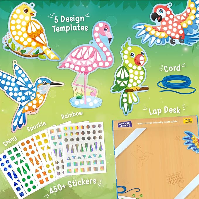 Imagimake Mirror Mosaic - Birds, 5 Templates, 450+ Stickers | Mess-Free Craft Activity, Screen-Free Creative Art Kit for Kids, Birthday Gift for Boys & Girls Ages 3,4,5,6,7 Years Old