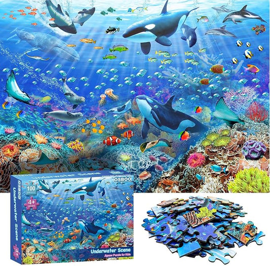 Puzzles for Kids Ages 4-8 6-8 8-10 Year Old - Underwater Scene - 100 Pieces Jigsaw Puzzle for Kids Learning Educational Puzzles for Boys Girls (with Sturdy Box)
