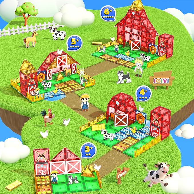 Magnetic Tiles Farm Animals Toddler Toys, STEM Magnet Building Blocks for Kids Ages 3-5 5-7 4-8, Preschool Montessori Sensory Toys Gifts for 3+ Year Old Boys & Girls
