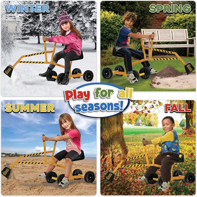 Stargo Kids Excavator Toy Sand Digger with All Terrain Rubber Wheels, Steel Sandbox Digger Toys for Boys, Sand Toys Ride On Excavator, Beach Toys