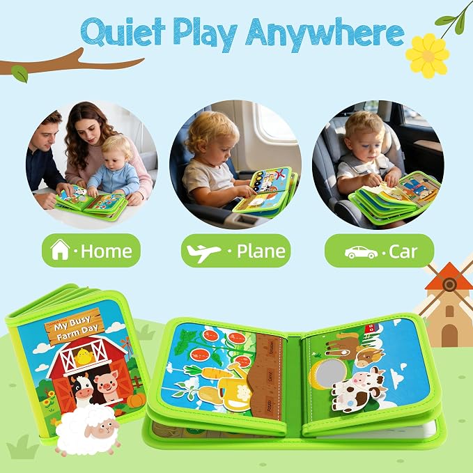AMOSTING Busy Book for Toddlers Ages 1-3, Farm Quiet Book | Educational Fine Motor Skills Activities with Sensory Play, Busy Board Activities and Farm Learning, Travel Toy for Toddlers