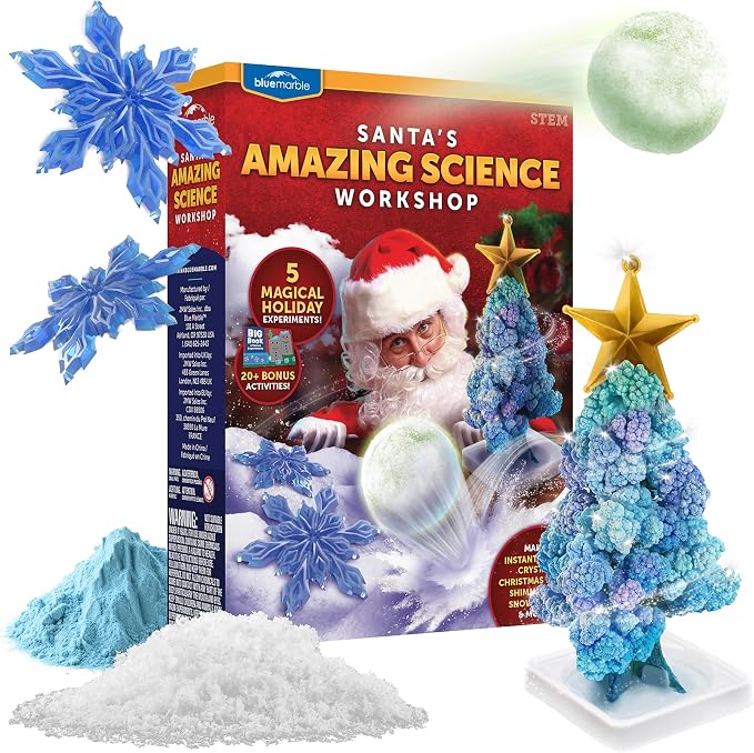 Blue Marble Santa's Christmas Science Workshop Kit for Kids Ages 8+ | 5 Holiday Science Experiments, 20 Bonus Activities, Christmas STEM Learning, Hands-On Projects, Stocking Stuffers