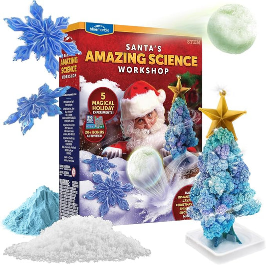 Blue Marble Santa's Christmas Science Workshop Kit for Kids Ages 8+ | 5 Holiday Science Experiments, 20 Bonus Activities, Christmas STEM Learning, Hands-On Projects, Stocking Stuffers