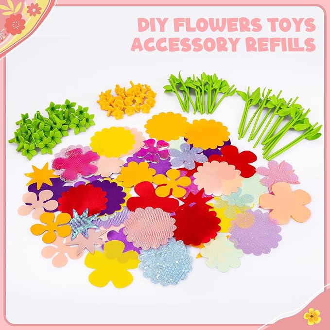 Toyly DIY Fabric Flower Bouquet Craft Accessories Parts | Accessories set incl colorful flower pieces, long flower branches, short flower branches