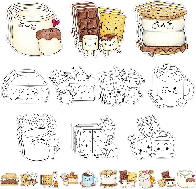 X1zuue 30Pcs Marshmallow Color Your Own Magnets Art Craft Kits for Kids | Campfire Camping Themed Marshmallow Blank Coloring Magnets for Bonfire Party School DIY Activities Fridge Whiteboard Decor