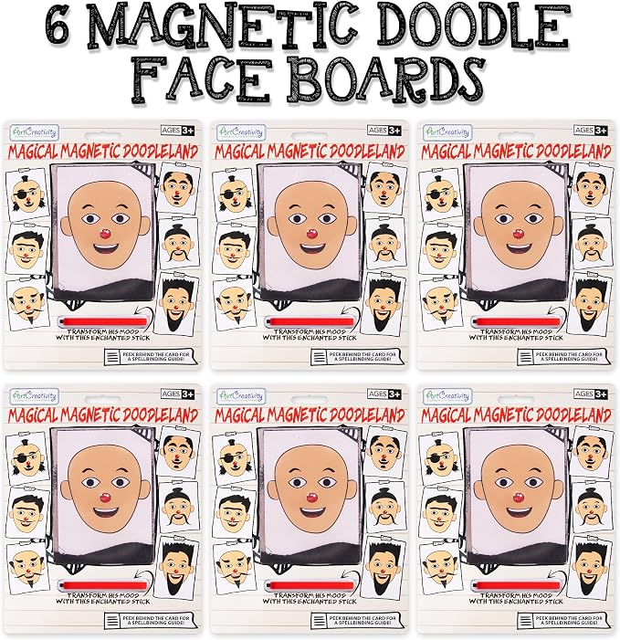 ArtCreativity Magnetic Face Doodle Board - 6 Pack - Magnetic Drawing Board for Kids - Create Different Hair and Beard Styles - Magnetic Travel Games - Retro Toys from The 90s - Easter Basket Stuffers