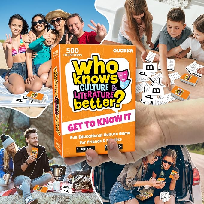Quokka Card Games for Kids 8-12 - Board Family Games for Kids and Adults | Educational Trivia for Family Game Night and Travel Fun - Who Knows Culture and Literature Better 500+ Questions for Age 12+