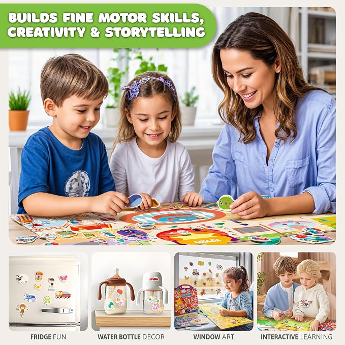 Premium Reusable Jelly Sticker Book Set for Toddlers & Kids – Dinosaur, Space & Vehicles 3-Pack Collection | Washable Silicone Stickers | Screen-Free Travel Activity | Mess-Free Toy
