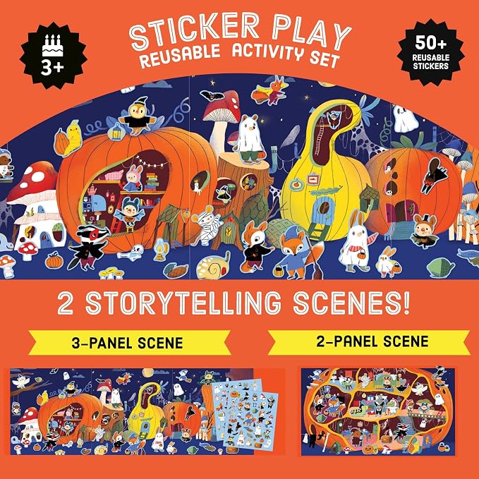 Mudpuppy Pumpkin Village Sticker Play Activity Set – Reusable Sticker Set Featuring Fun Fall Pumpkin Scene