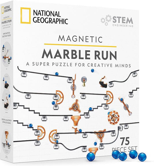 National Geographic Magnetic Marble Run STEM Building Set for Kids | Magnetic Track and Trick Pieces, Marble Maze, Engineering Toy, Creative Construction, STEM Project for Kids and Adults