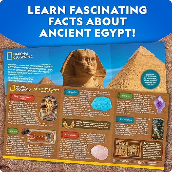 National Geographic Ancient Egypt Dig Kit with Gems and Replica Artifacts | Pyramid, Sphinx & Pharaoh Dig Bricks, Real Gemstones, Replica Artifacts, Excavation Tools, Archaeology Activity