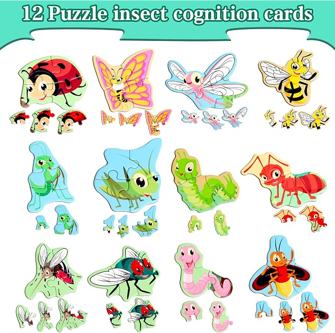 Magnetic Puzzles for Kids Ages 3-5, Travel Toddler Insect Puzzle Toy | Refrigerator Magnet Game for Ages 4-6, Learning & Birthday Gift for Boys, Car & Airplane Road Trip Quiet-Time Activity Toys