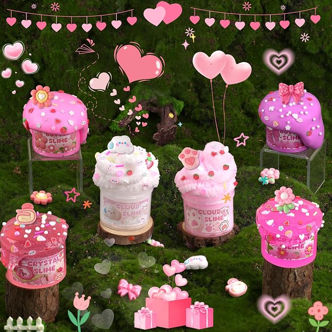 6-Pack Pink Slime Kit for Girls, Cloud Butter Squishy Birthday Gift Set | Party favor, goodie bag stuffer, Easter basket filler and sensory toy for kids ages 4-10