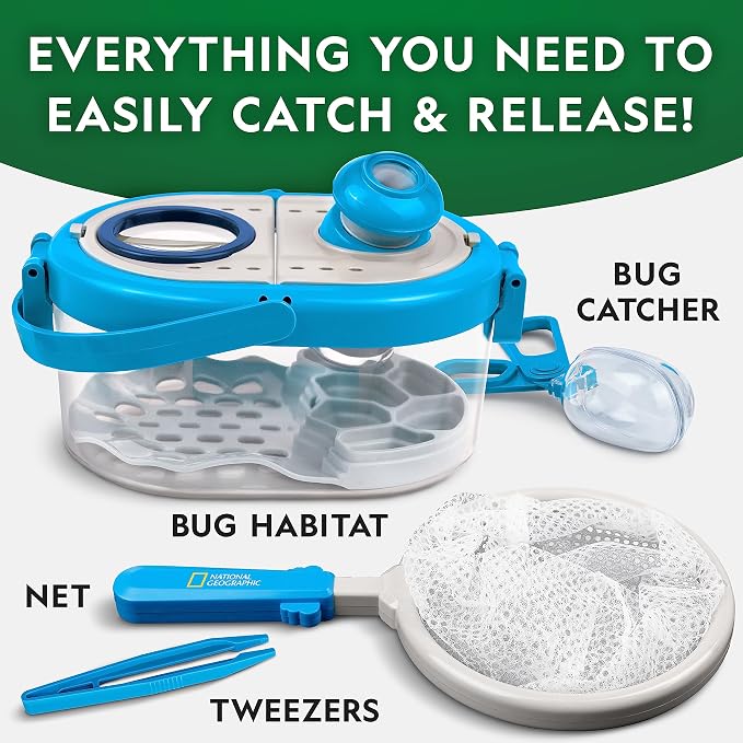 National Geographic Butterfly Growing and Bug Catcher Kit for Kids | Butterfly Habitat, Voucher for 5 Caterpillars, Magnified Bug Habitat, Catching Tools, Metamorphosis Science, Outdoor Learning