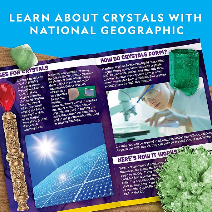 National Geographic Jumbo Glow-in-the-Dark Crystal Growing Kit for Kids | Grow a Giant Glow-in-the-Dark Crystal in Days, Crystal Chemistry Experiment, Science Activity, STEM Learning, Birthday Gift
