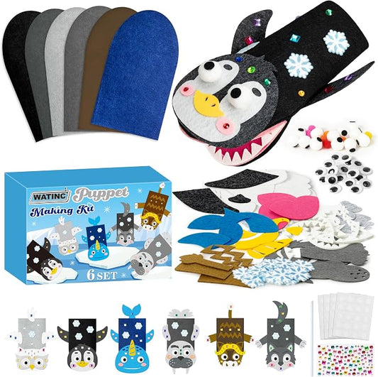 WATINC Hand Puppet Making Kit, Felt Sock Puppet Toys for Kids (Polar B) | 6 Styles, Make Your Own Storytelling & Role Play Crafts, Creative Group Activity, Party Favors & Gifts for Kids Ages 4-8
