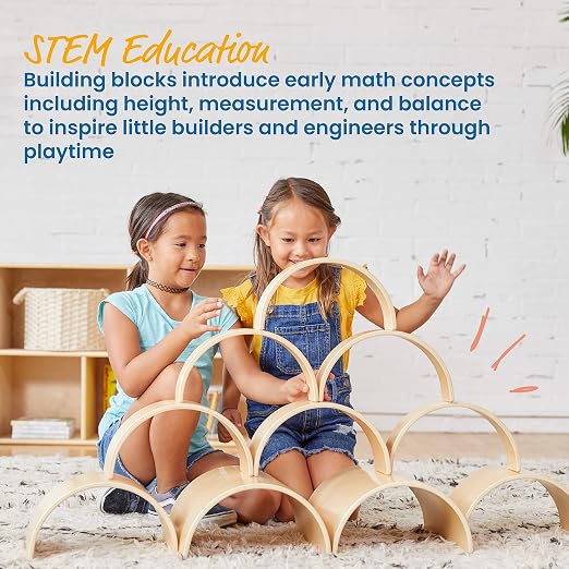 ECR4Kids Wooden Tunnels and Arches, Block Play, Natural, 10-Piece | Durable hardwood, GREENGUARD Gold Certified, 2 years +, 4 sizes, STEM learning & motor skill development, classroom/playroom