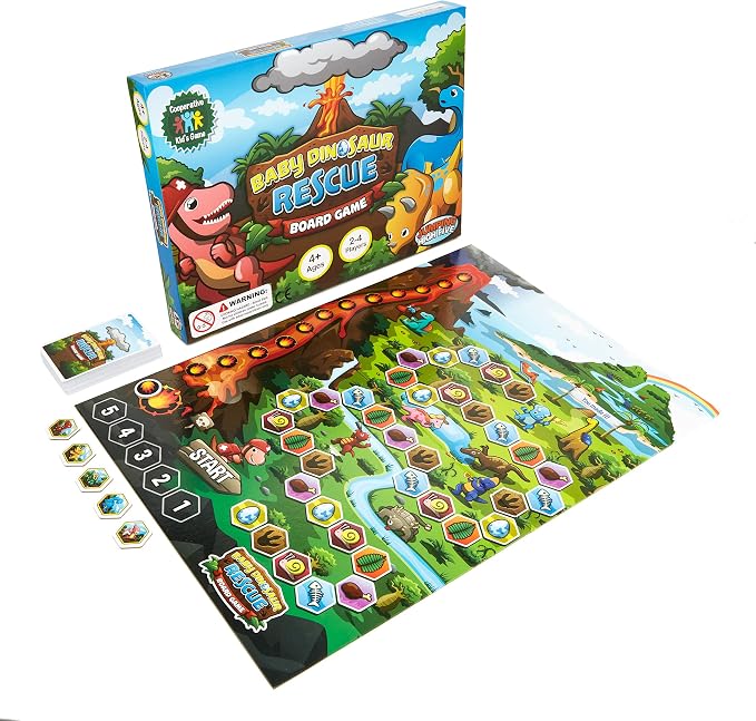 Baby Dinosaur Rescue Cooperative Board Game for Kids Ages 4+, Family Fun | Kids word together to save the baby dinos, easy to learn cooperative dinosaur adventure. Fun for family game night.