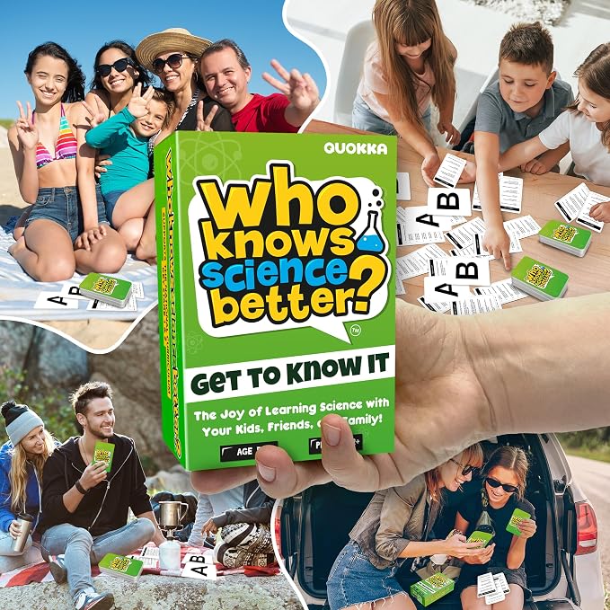 Quokka Card Games for Kids 8-12 - Board Family Games for Kids and Adults | Science Trivia Cards for Family Game Night - Who Knows Science Better 500+ Questions - Fun Card Game for Families and Teens
