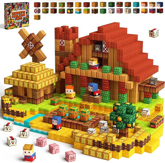 idoot 100PCS Magnetic Blocks, Farm Themed Building Toys for Kids Ages 3+ | Freely Combine Characters, Animals and Crops, Cultivate Hands-On Ability and Creative Thinking, Birthday Gifts for Boys Girls