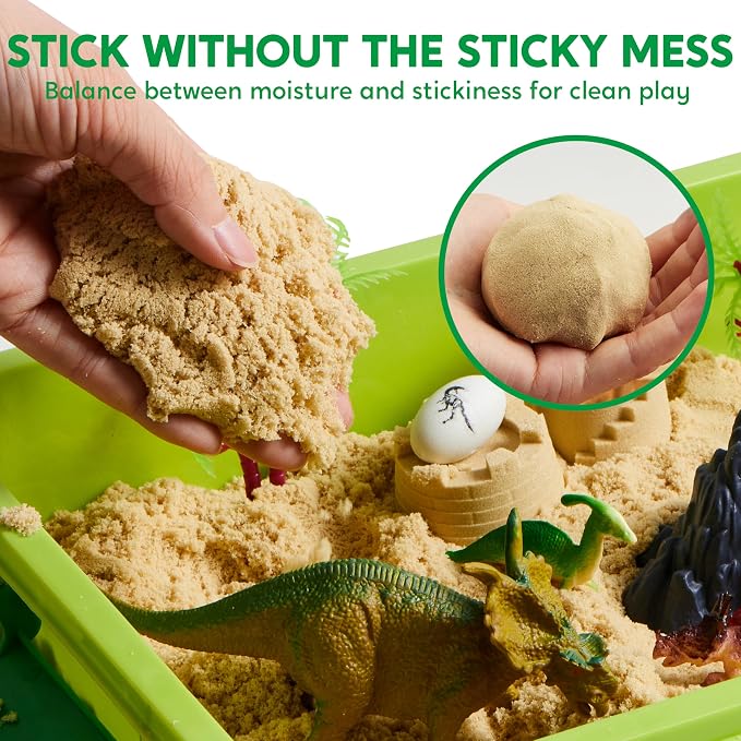 JOVA Klever Kits Dinosaurs Sensory Bin Toys for Kids with Glow in The Dark Dinosaurs, Sandbox with Lid Sand, Preschool Learning Activities Gifts for Boys Girls Age 3+