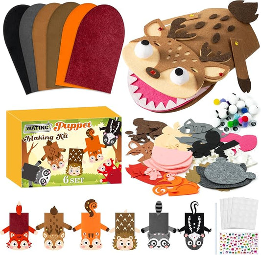 WATINC Hand Puppet Making Kit, Felt Sock Puppet Toys for Kids (Woodland A) | 6 Styles, Make Your Own Storytelling & Role Play Crafts, Creative Group Activity, Party Favors & Gifts for Kids Ages 4-8