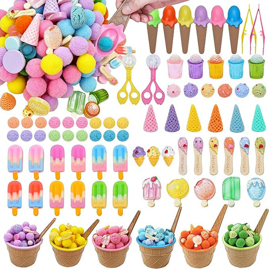 227PCS Ice Cream Sensory Materials Set, Summer Sorting and Counting Activity Supplies, Fine Motor Manipulatives for Classroom, Home and Travel （ice cream）