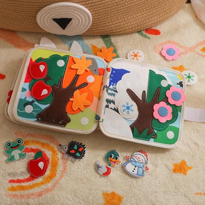 GOODMOM Busy Book for Toddlers Age 1-3 - Interactive Quiet Felt Activity Book, Travel Toys for Kids,Learning Toys, Fine Motor Skills, Color Shape Recognition,